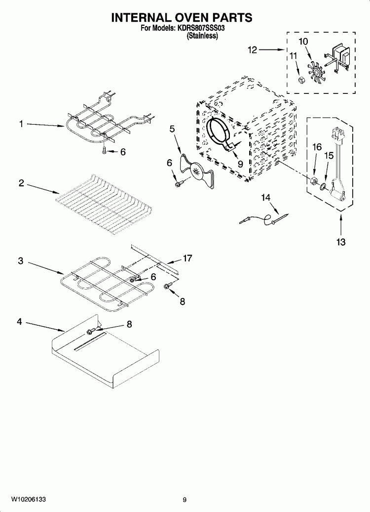 INTERNAL OVEN PARTS Diagram and Parts List for KDRS807SSS03  KitchenAid Range