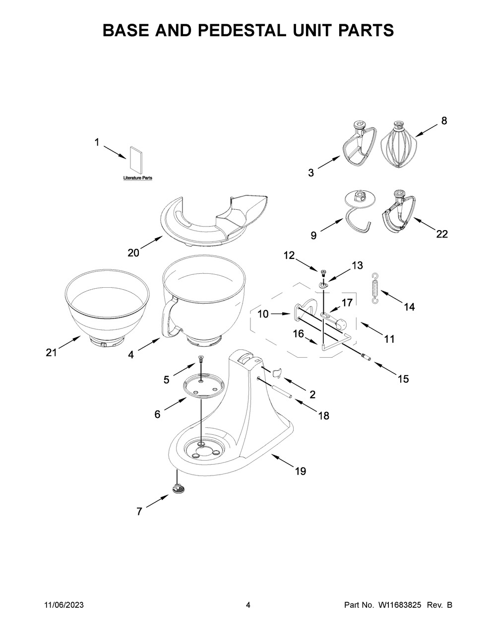 Base And Pedestal Unit Parts Diagram and Parts List for 5KSM175PSECU5  KitchenAid Mixer