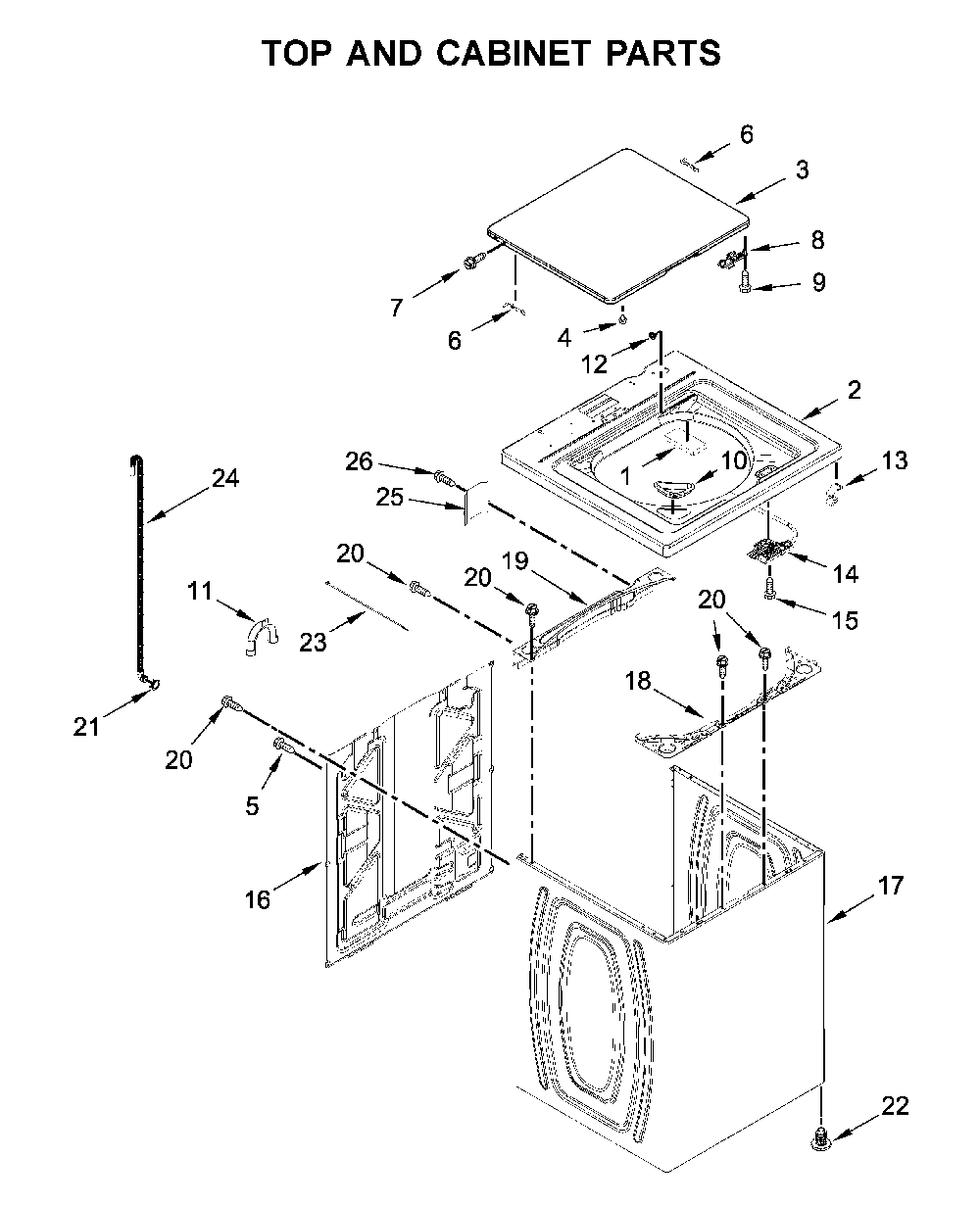 Top and cabinet parts Diagram and Parts List for 11020362812  Kenmore Washer