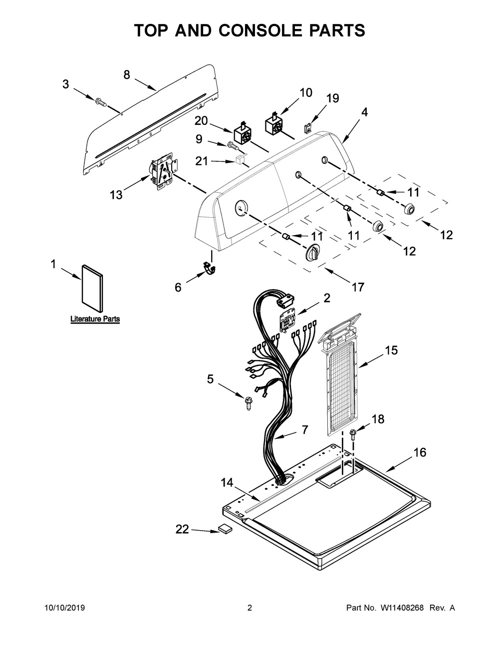 Top And Console Parts Diagram and Parts List for 4KWED5700JW0  Whirlpool Dryer