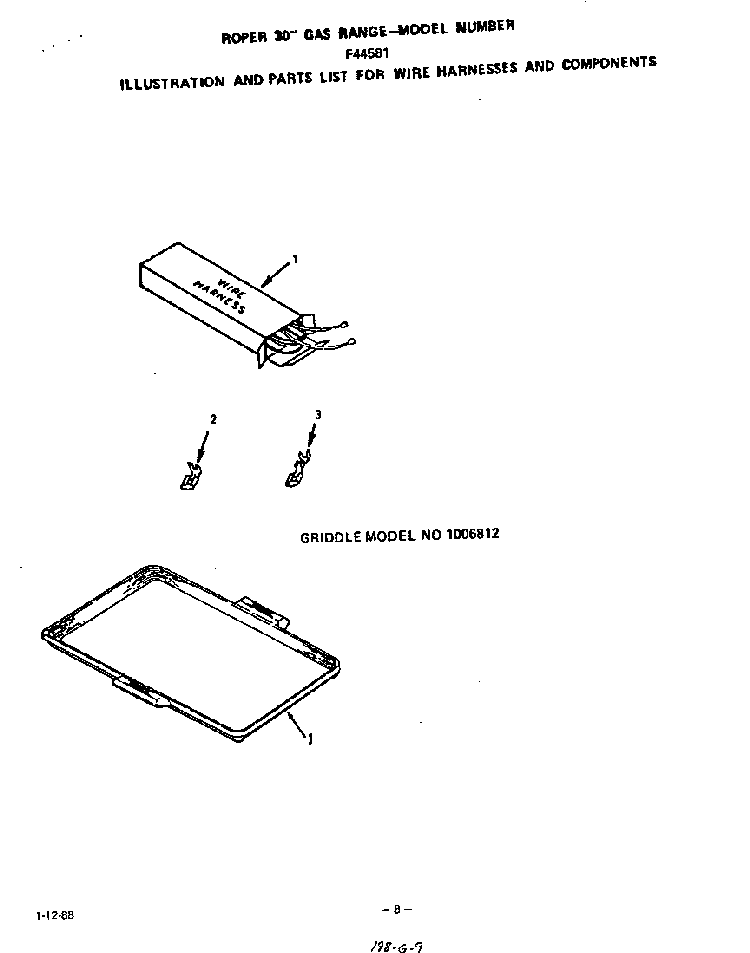 Wire Harness Diagram and Parts List for F4458W1  Roper Range