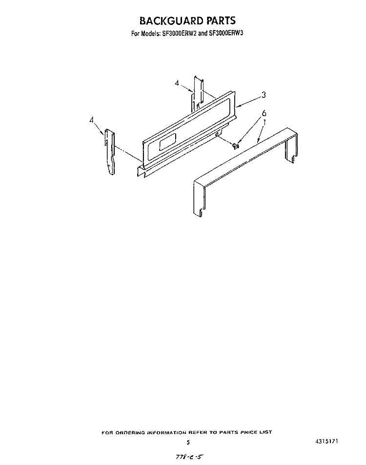 BACKGUARD Diagram and Parts List for SF3000ERW3  Whirlpool Range