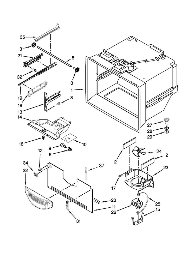 Freezer Liner Parts Diagram and Parts List for KBWS22KCBL00  KitchenAid Refrigerator