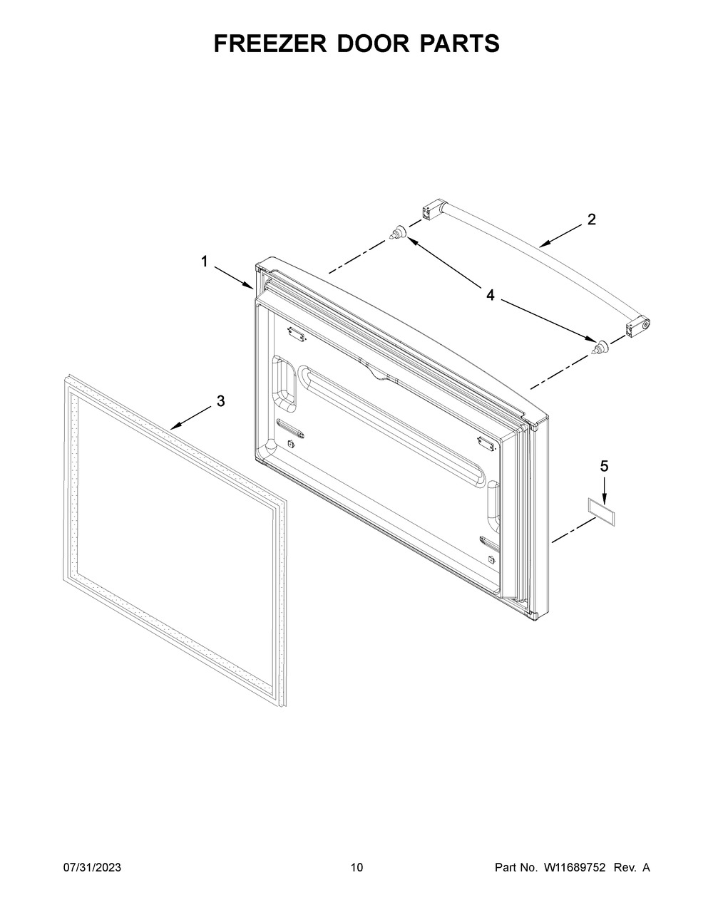 Freezer Door Parts Diagram and Parts List for KRFC300EWH09  KitchenAid Refrigerator
