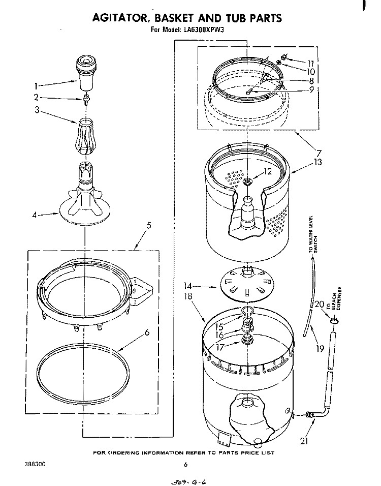 AGITATOR, BASKET AND TUBE Diagram and Parts List for LA6300XPW3  Whirlpool Washer