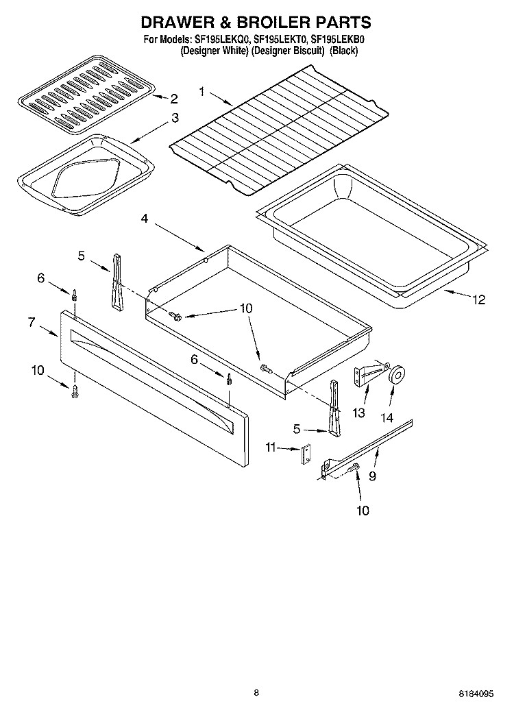 DRAWER & BROILER Diagram and Parts List for SF195LEKT0  Whirlpool Range