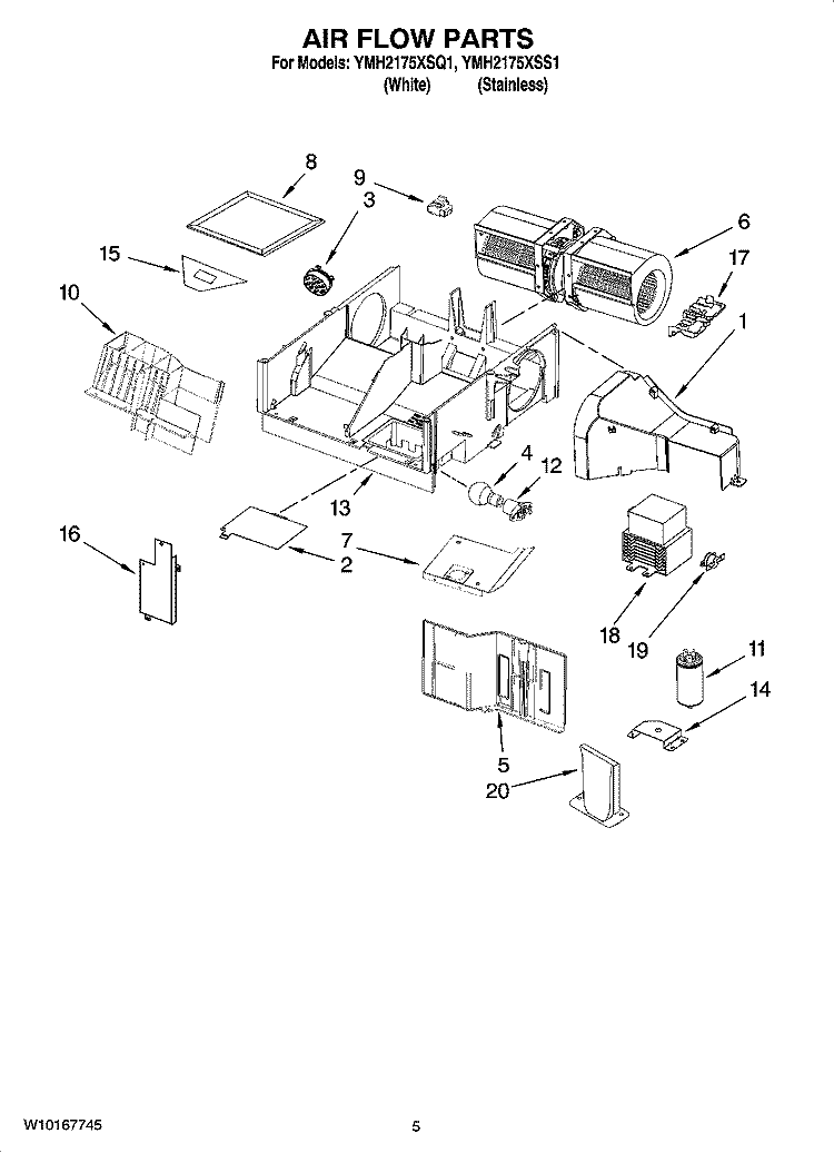 AIR FLOW PARTS Diagram and Parts List for YMH2175XSS1  Whirlpool Microwave