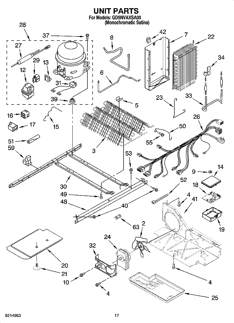 UNIT PARTS Diagram and Parts List for GD5NVAXSA00  Whirlpool Refrigerator