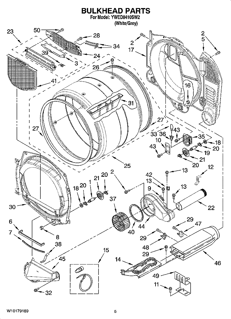BULKHEAD PARTS Diagram and Parts List for YWED8410SW2  Whirlpool Dryer