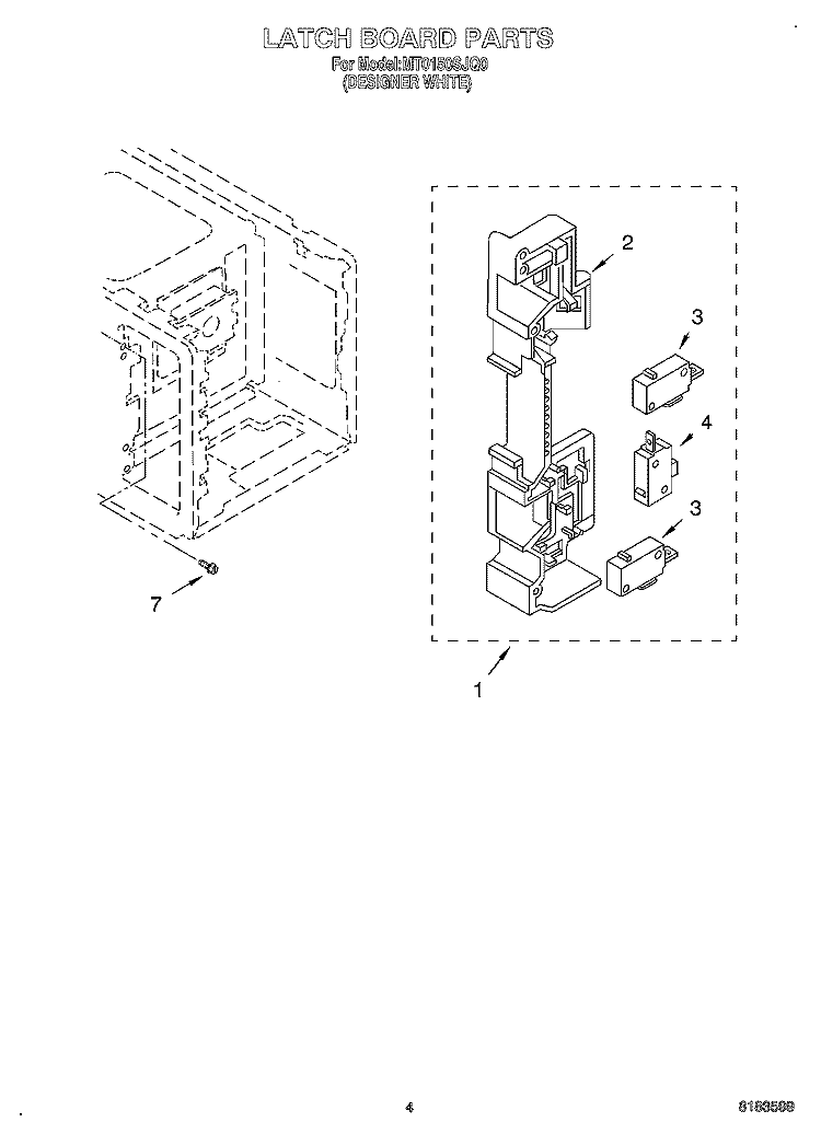 LATCH BOARD Diagram and Parts List for MT0150SJQ0  Whirlpool Microwave