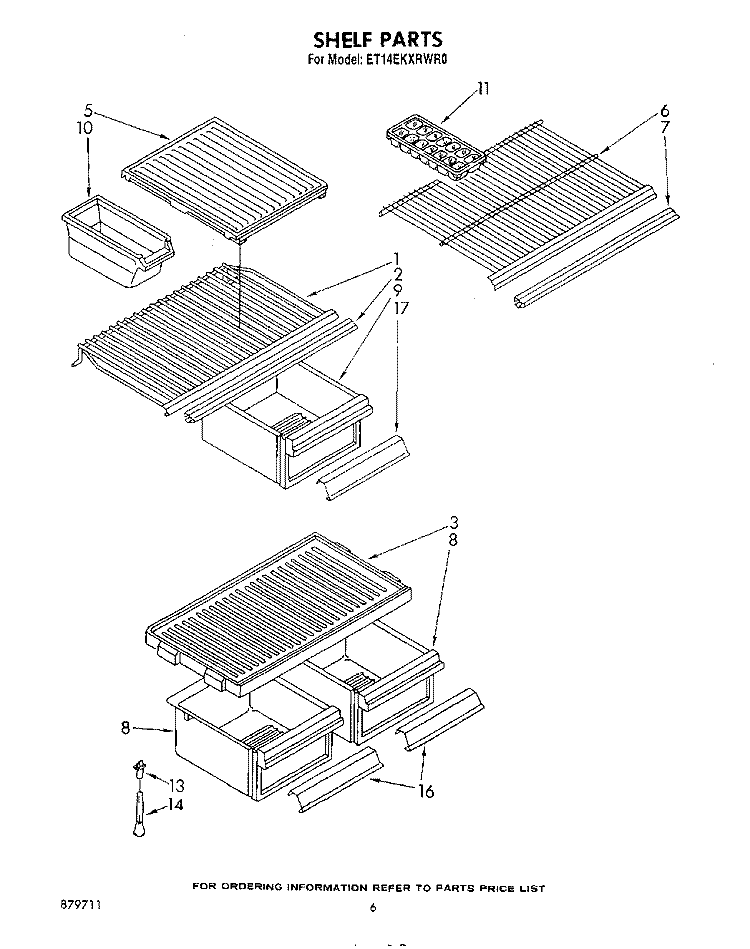 SHELF Diagram and Parts List for ET14EKXRWR0  Whirlpool Refrigerator