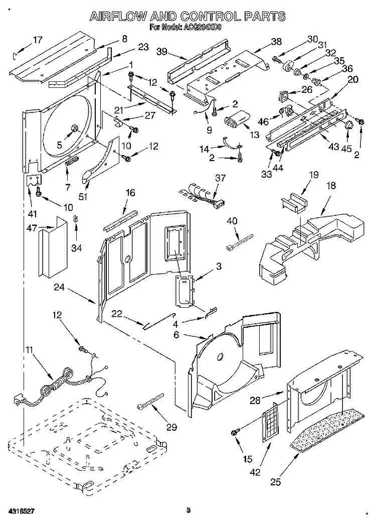 AIRFLOW AND CONTROL Diagram and Parts List for ACQ294XD0  Whirlpool Air Conditioner
