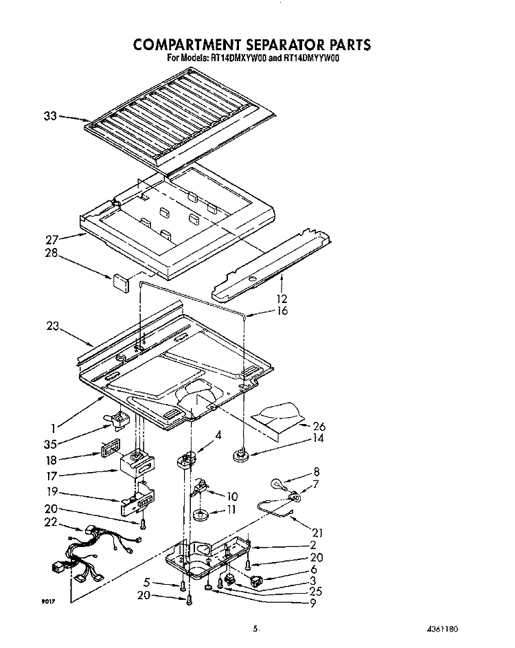 COMPARTMENT SEPARATOR Diagram and Parts List for RT14DMXYW00  Roper Refrigerator