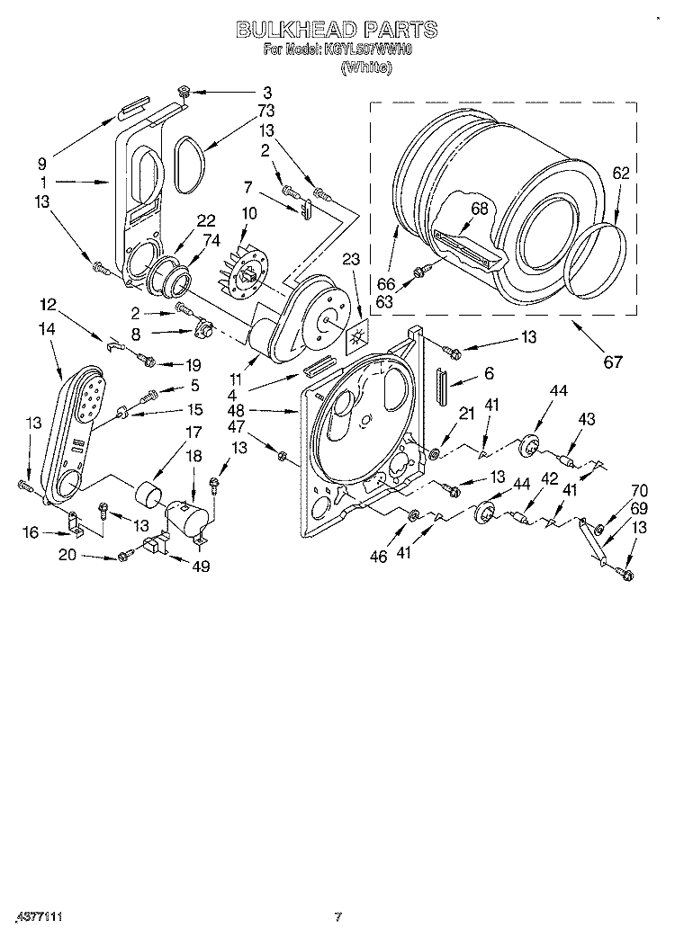 BULKHEAD Diagram and Parts List for KGYL507WWH0  KitchenAid Dryer