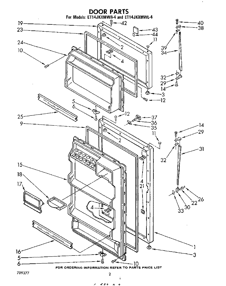 DOOR Diagram and Parts List for ET14JKXMWR4  Whirlpool Refrigerator