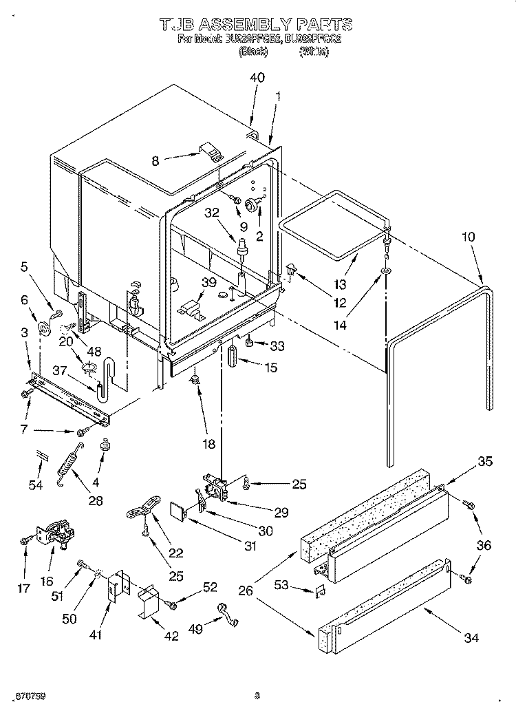 TUB ASSEMBLY Diagram and Parts List for DU929PFGB2  Whirlpool Dishwasher