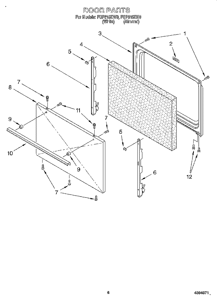 DOOR, LIT/OPTIONAL Diagram and Parts List for FGP315EW0  Roper Range
