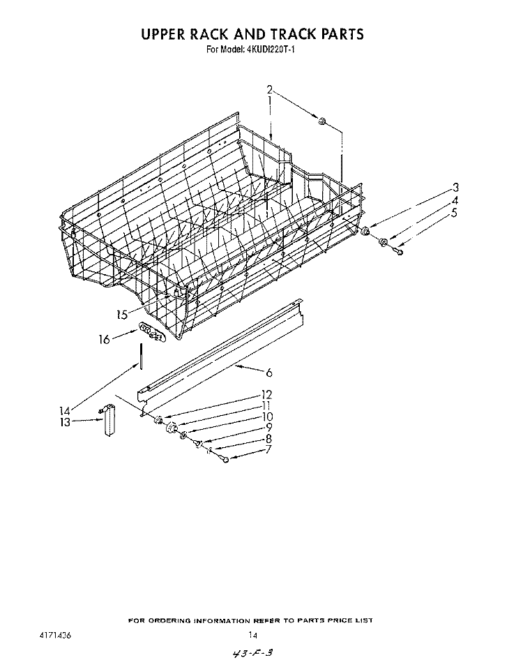 UPPER RACK AND TRACK Diagram and Parts List for 4KUDI220T1  KitchenAid Dishwasher
