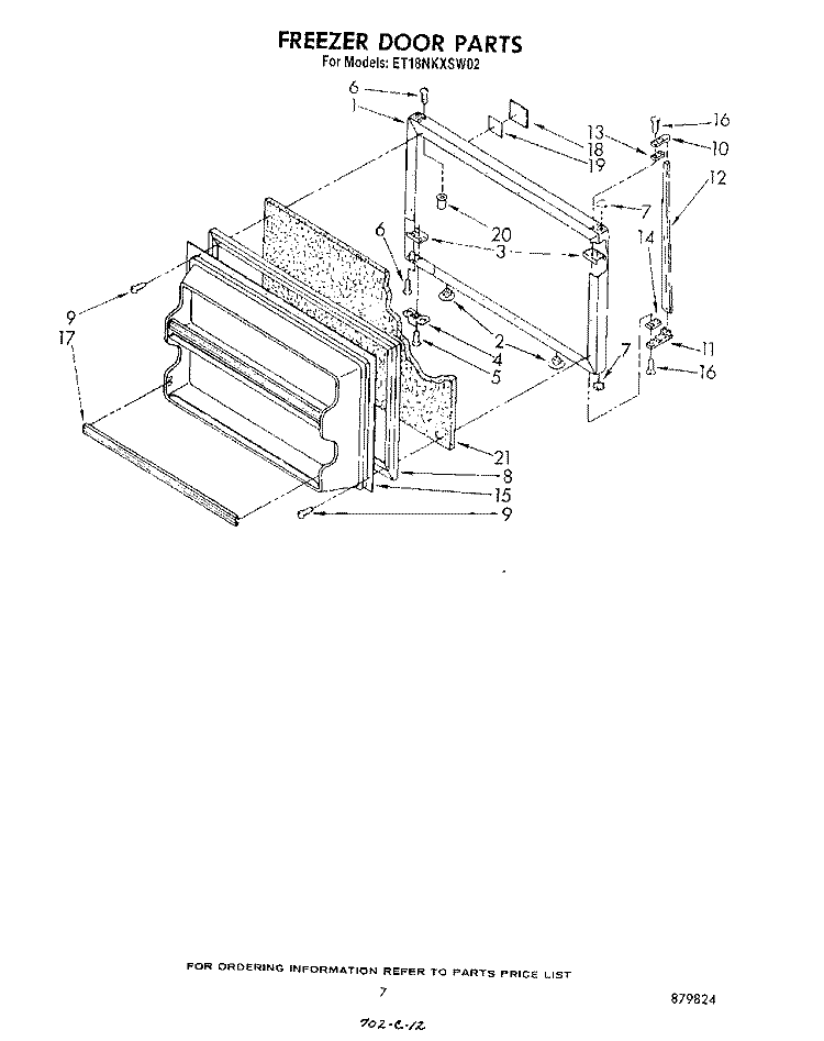 FREEZER DOOR Diagram and Parts List for ET18NKXSW02  Whirlpool Refrigerator