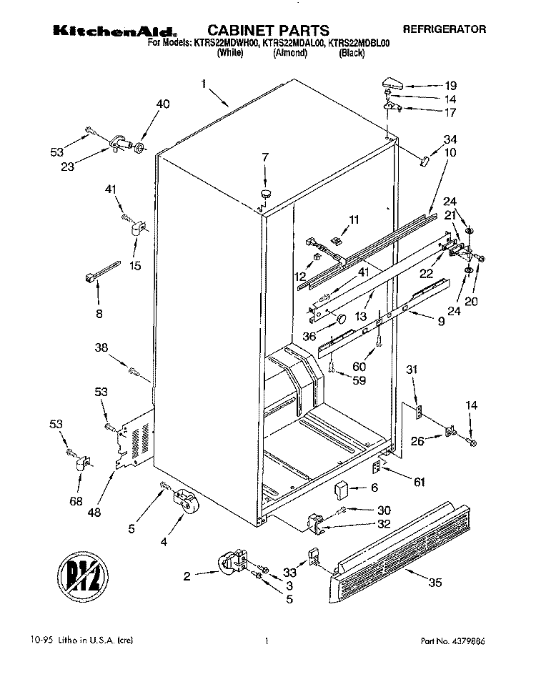 CABINET Diagram and Parts List for KTRS22MDBL00  KitchenAid Refrigerator