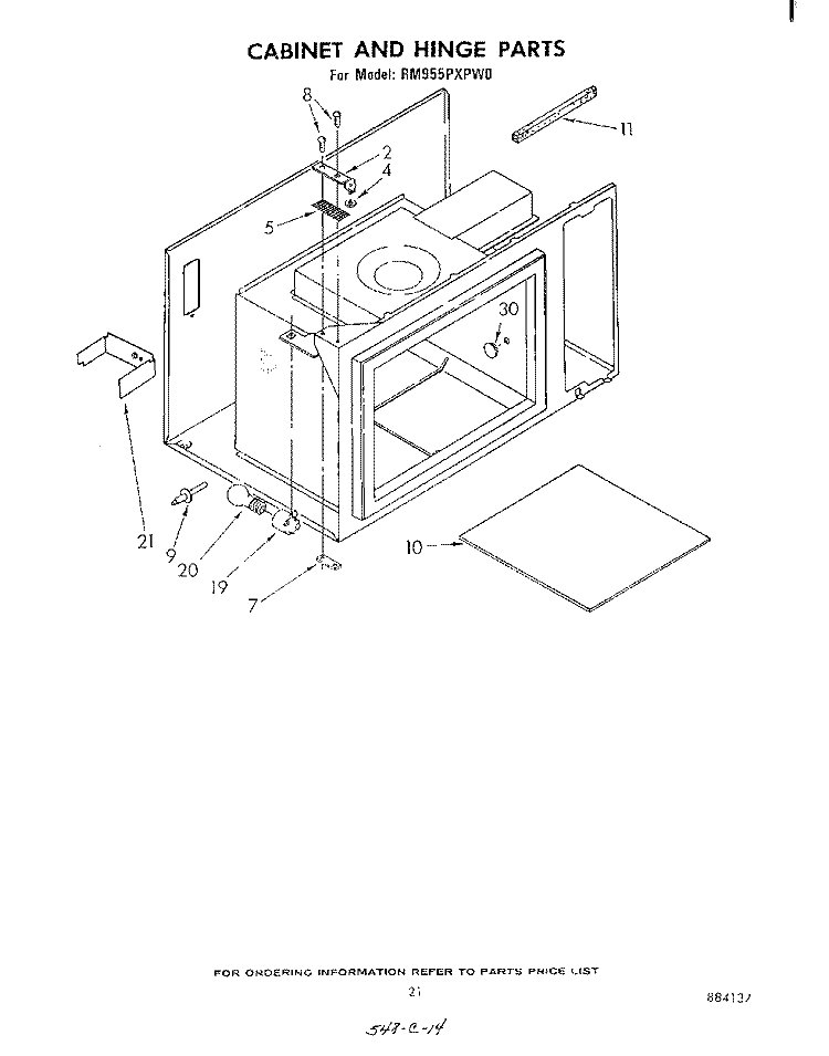 CABINET AND HINGE Diagram and Parts List for RM955PXPW0  Whirlpool Microwave Oven Combo