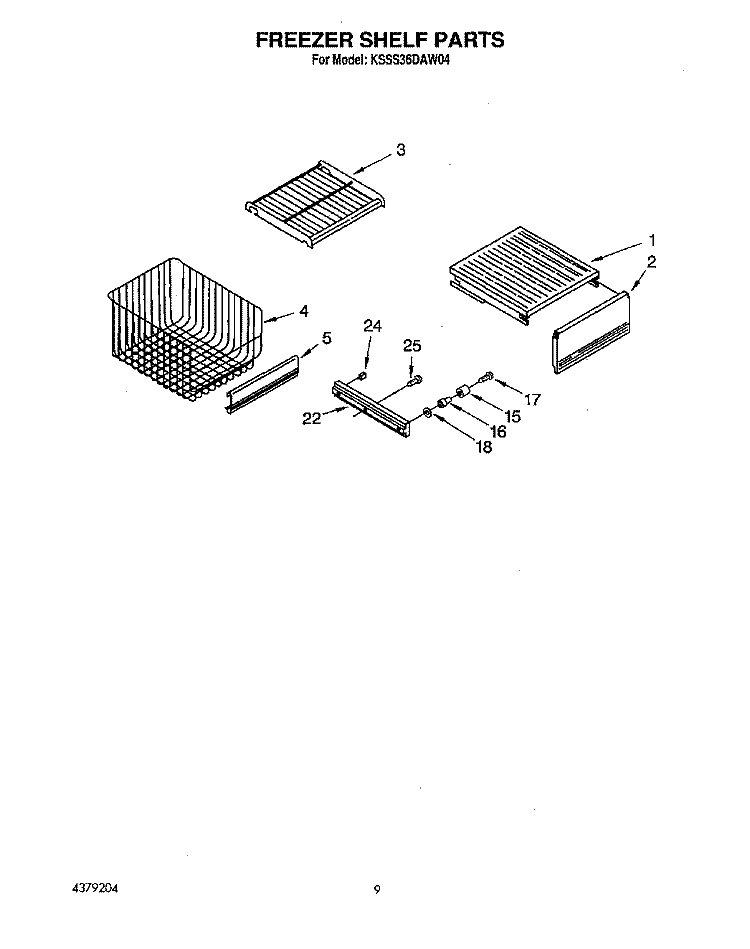 FREEZER SHELF Diagram and Parts List for KSSS36DAW04  KitchenAid Refrigerator