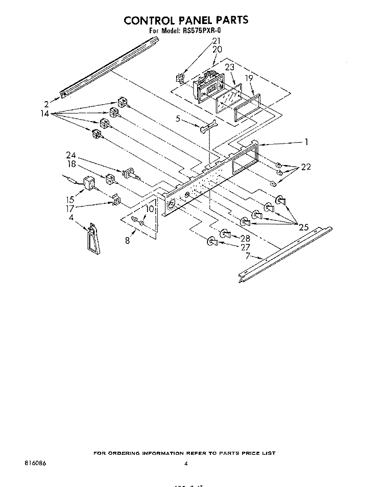 CONTROL PANEL Diagram and Parts List for RS575PXR0  Whirlpool Range