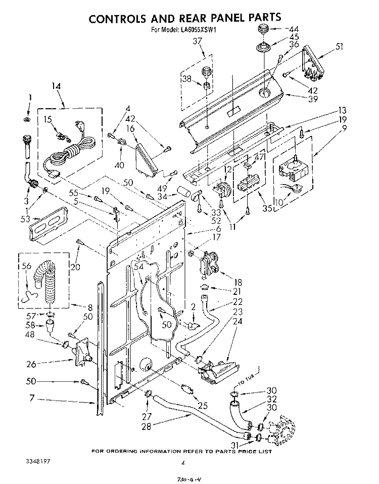 CONTROLS AND REAR PANEL Diagram and Parts List for LA6055XSW1  Whirlpool Washer