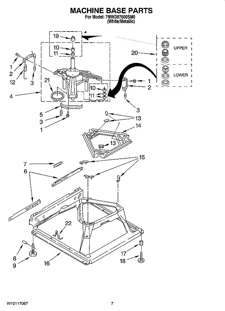 MACHINE BASE PARTS Diagram and Parts List for 7MWD87600SM0  Whirlpool Washer