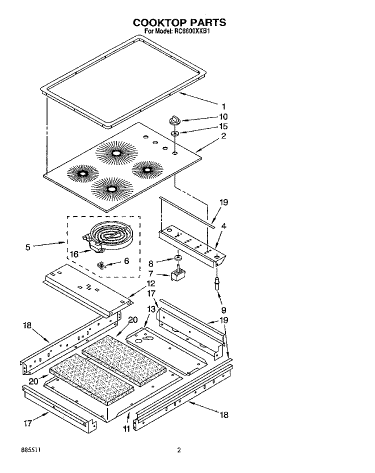 SECTION Diagram and Parts List for RC8600XXQ1  Whirlpool Cooktop