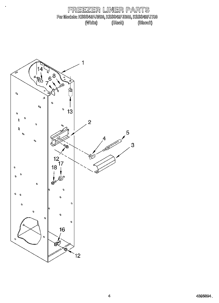 FREEZER LINER Diagram and Parts List for KSSS48FJT00  KitchenAid Refrigerator