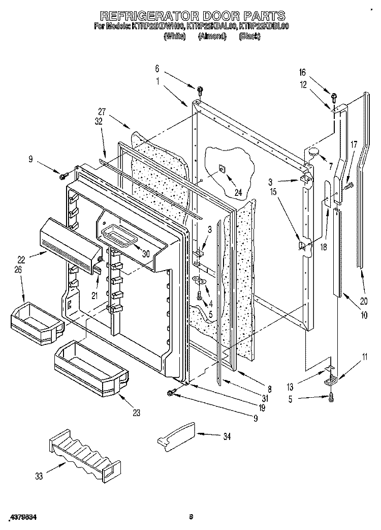 REFRIGERATOR DOOR Diagram and Parts List for KTRP22KDBL00  KitchenAid Refrigerator