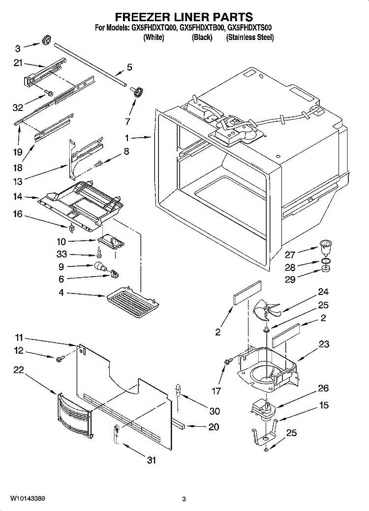 FREEZER LINER PARTS Diagram and Parts List for GX5FHDXTB00  Whirlpool Refrigerator