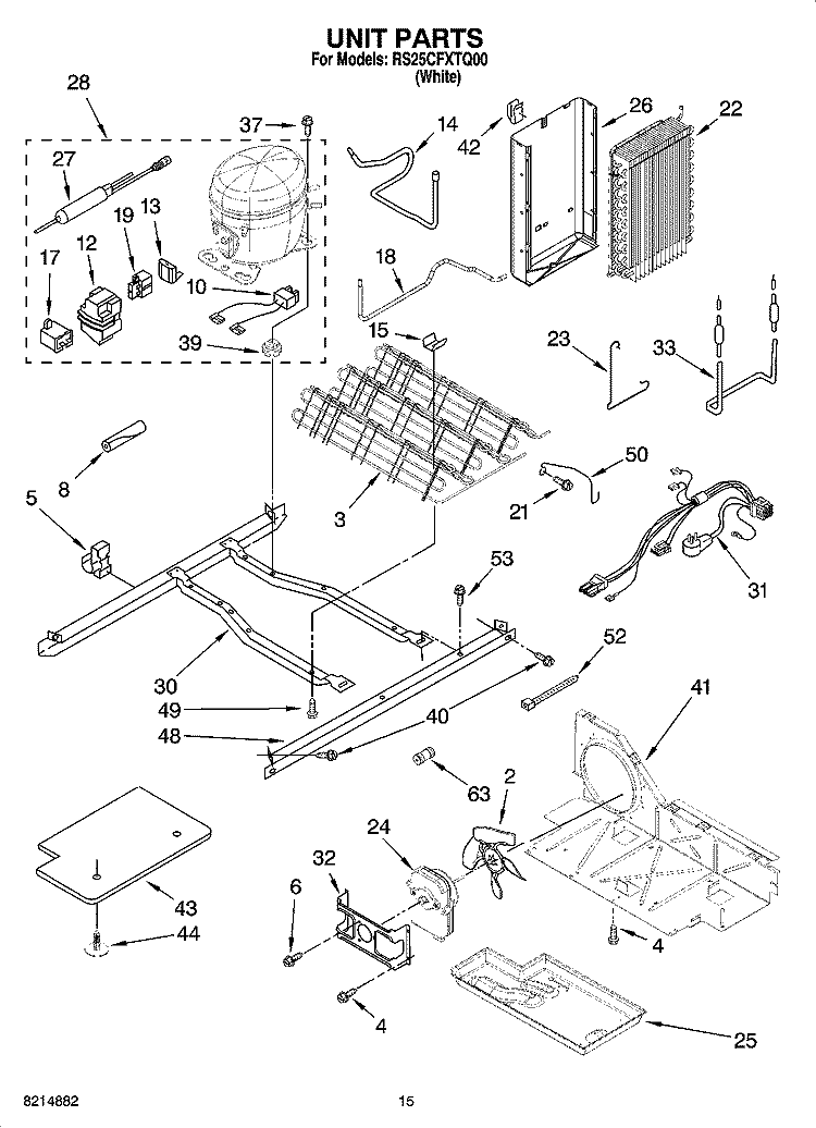 UNIT PARTS Diagram and Parts List for RS25CFXTQ00  Roper Refrigerator
