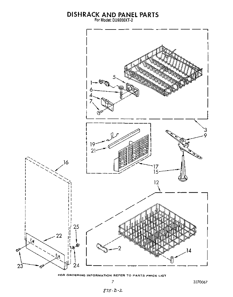 DISHRACK AND PANEL Diagram and Parts List for DU9200XT2  Whirlpool Dishwasher