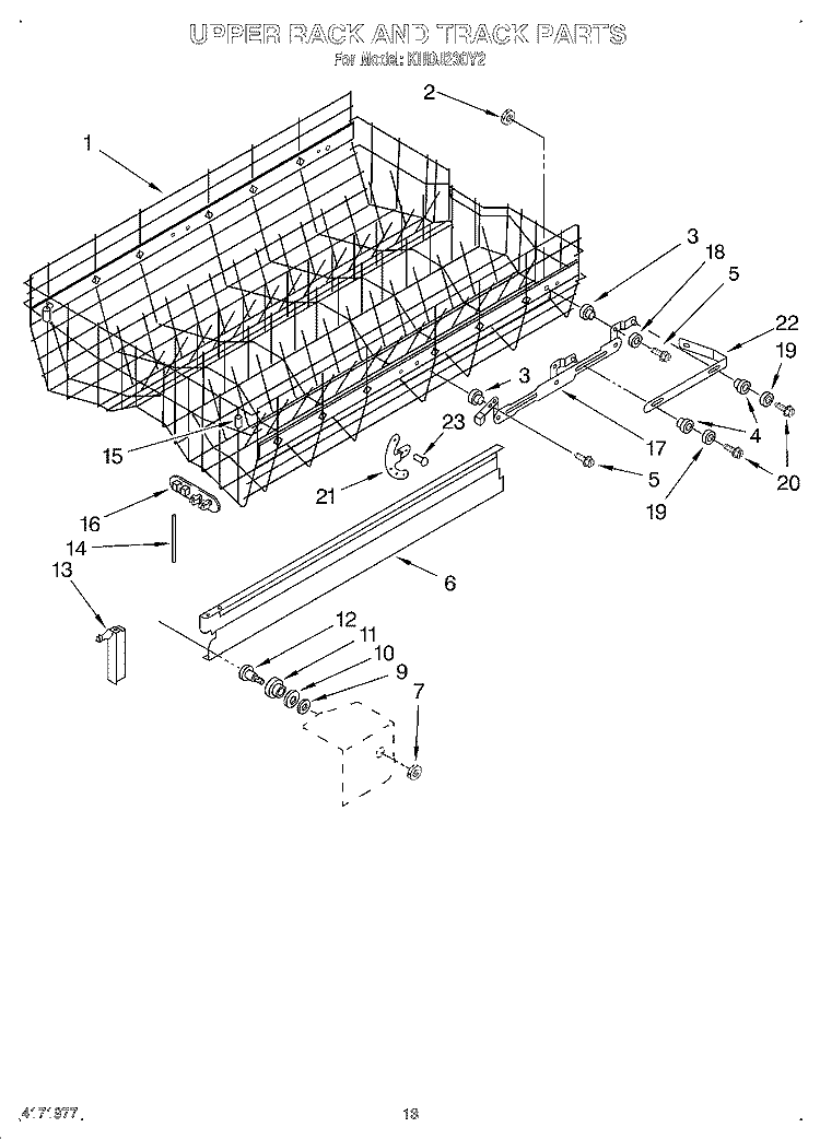 UPPER RACK AND TRACK Diagram and Parts List for KUDJ230Y2  KitchenAid Dishwasher