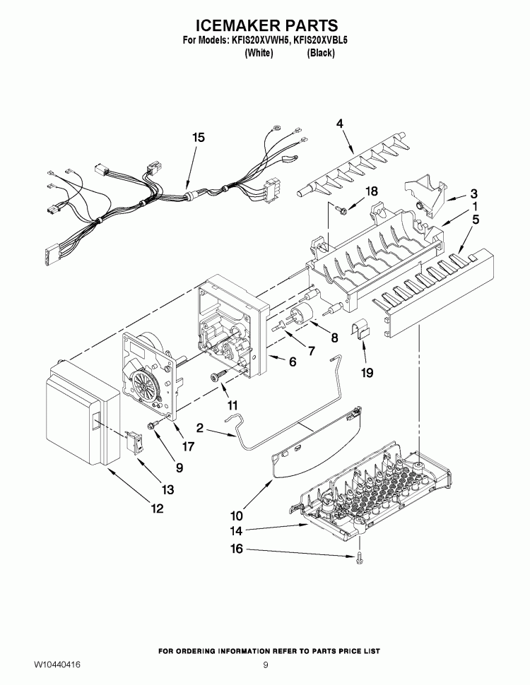 ICEMAKER PARTS Diagram and Parts List for KFIS20XVBL5  KitchenAid Refrigerator