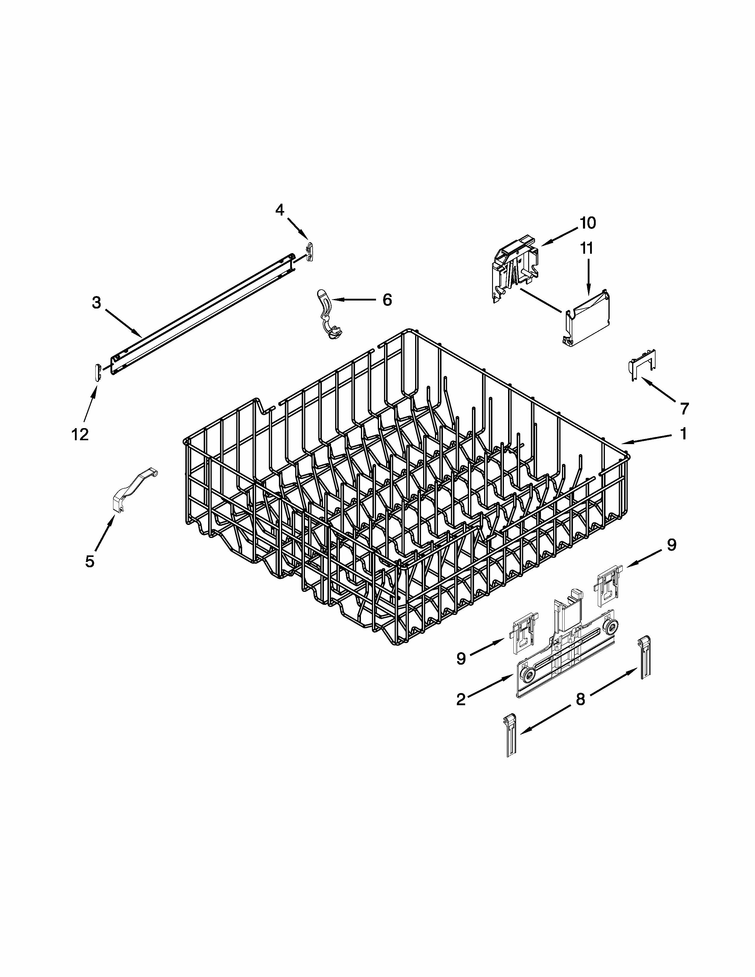 Upper Rack And Track Parts Diagram and Parts List for 66513229N411  Kenmore Dishwasher