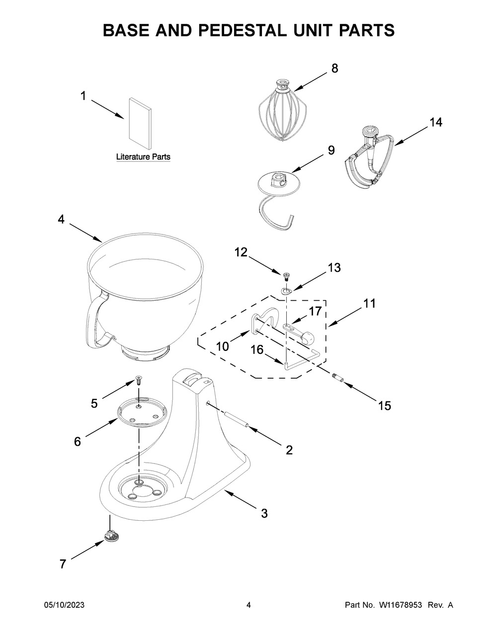 Base And Pedestal Unit Parts Diagram and Parts List for KSM120MC5  KitchenAid Mixer