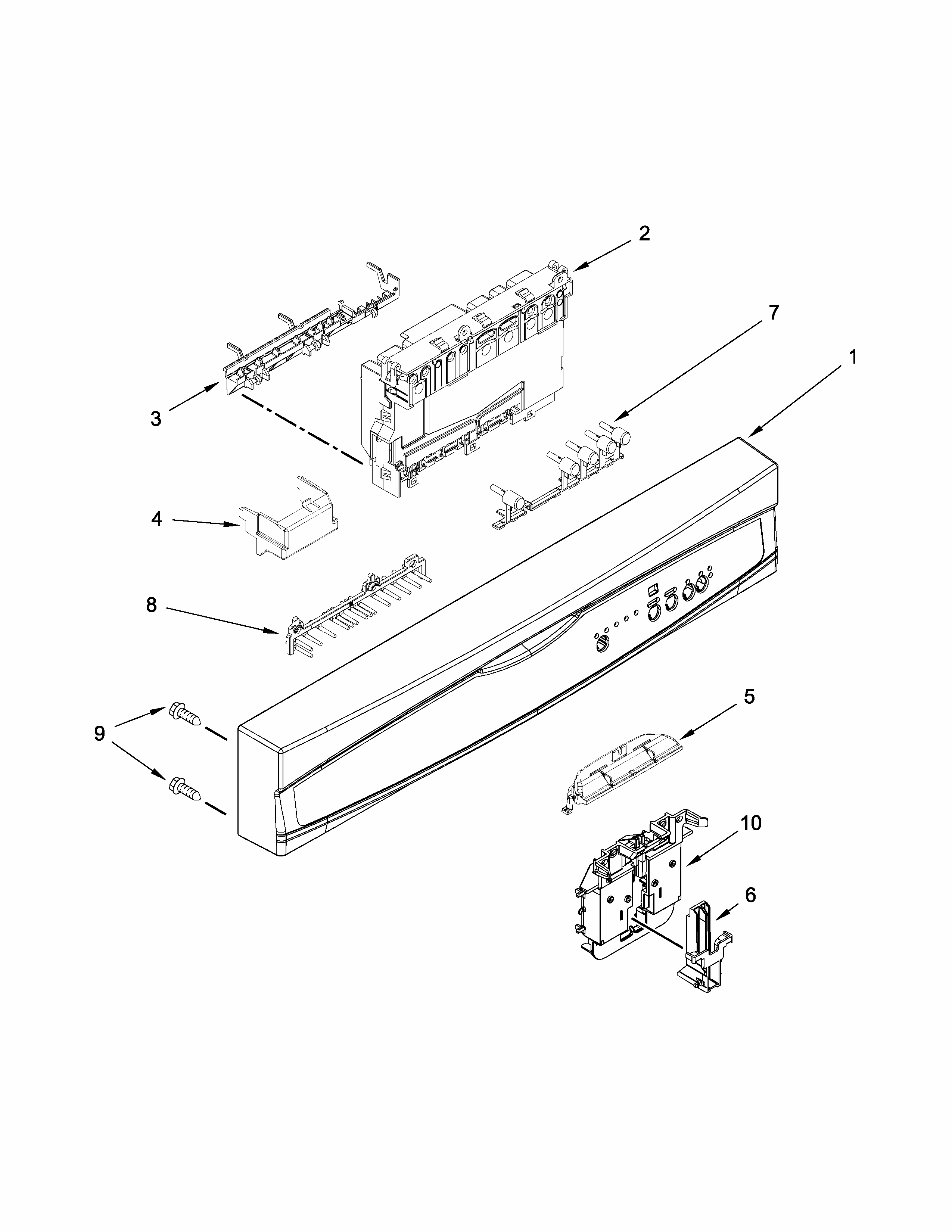 Control Panel And Latch Parts Diagram and Parts List for 66513009N510  Kenmore Dishwasher
