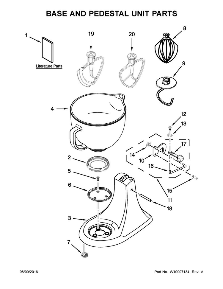 Base And Pedestal Unit Parts Diagram and Parts List for KSM106GBQGC0  KitchenAid Mixer