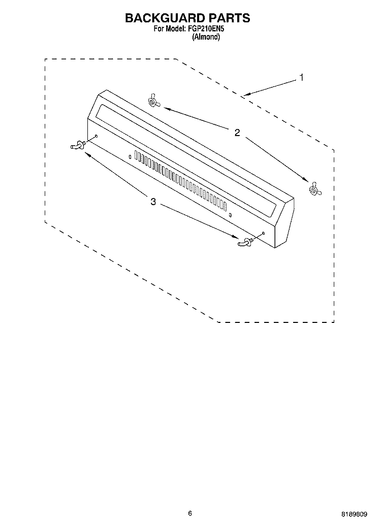 BACKGUARD Diagram and Parts List for FGP210EN5  Roper Range