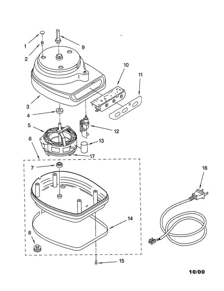 Motor And Housing Diagram and Parts List for KFP350GN  KitchenAid Food Processor