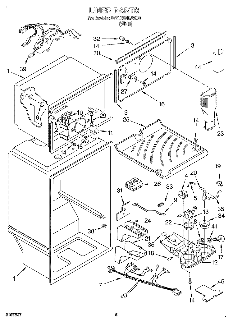 LINER Diagram and Parts List for 2VET22NKJW00  Whirlpool Refrigerator