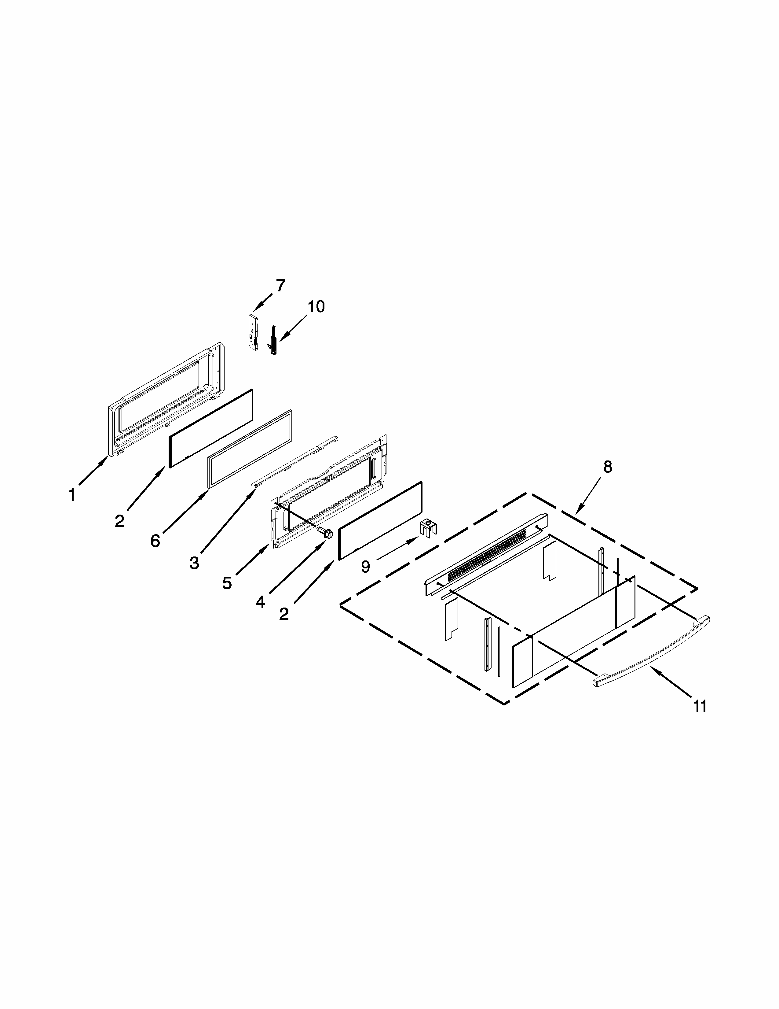 Upper Door Parts Diagram and Parts List for IES900DS01  Whirlpool Range