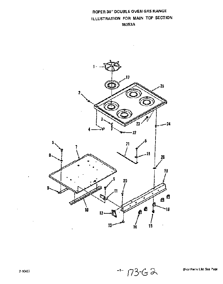 Main Top Diagram and Parts List for 1835*3A  Roper Range