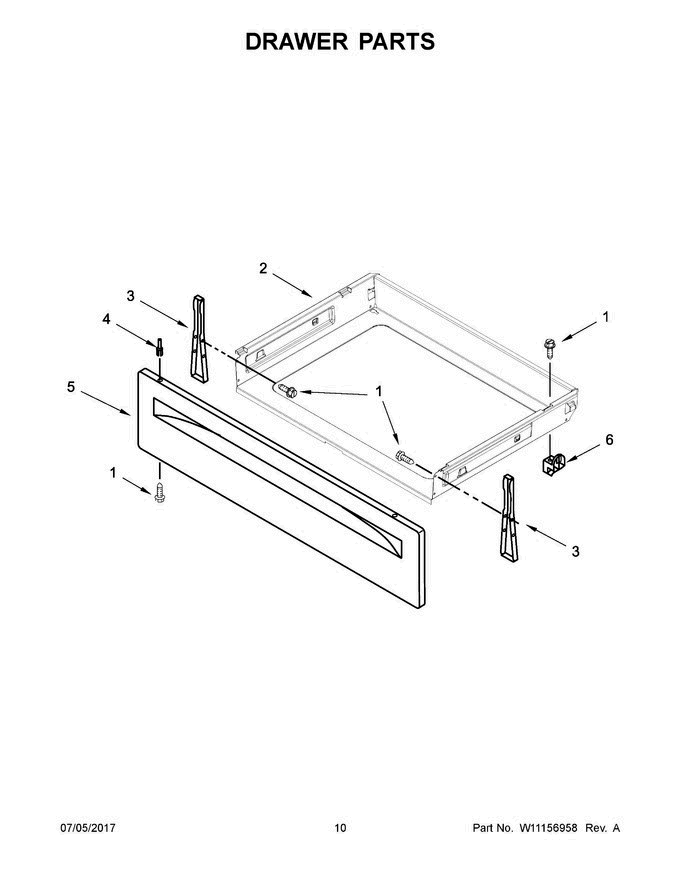 06 - Drawer Parts Diagram and Parts List for WFE525S0HB0  Whirlpool Range