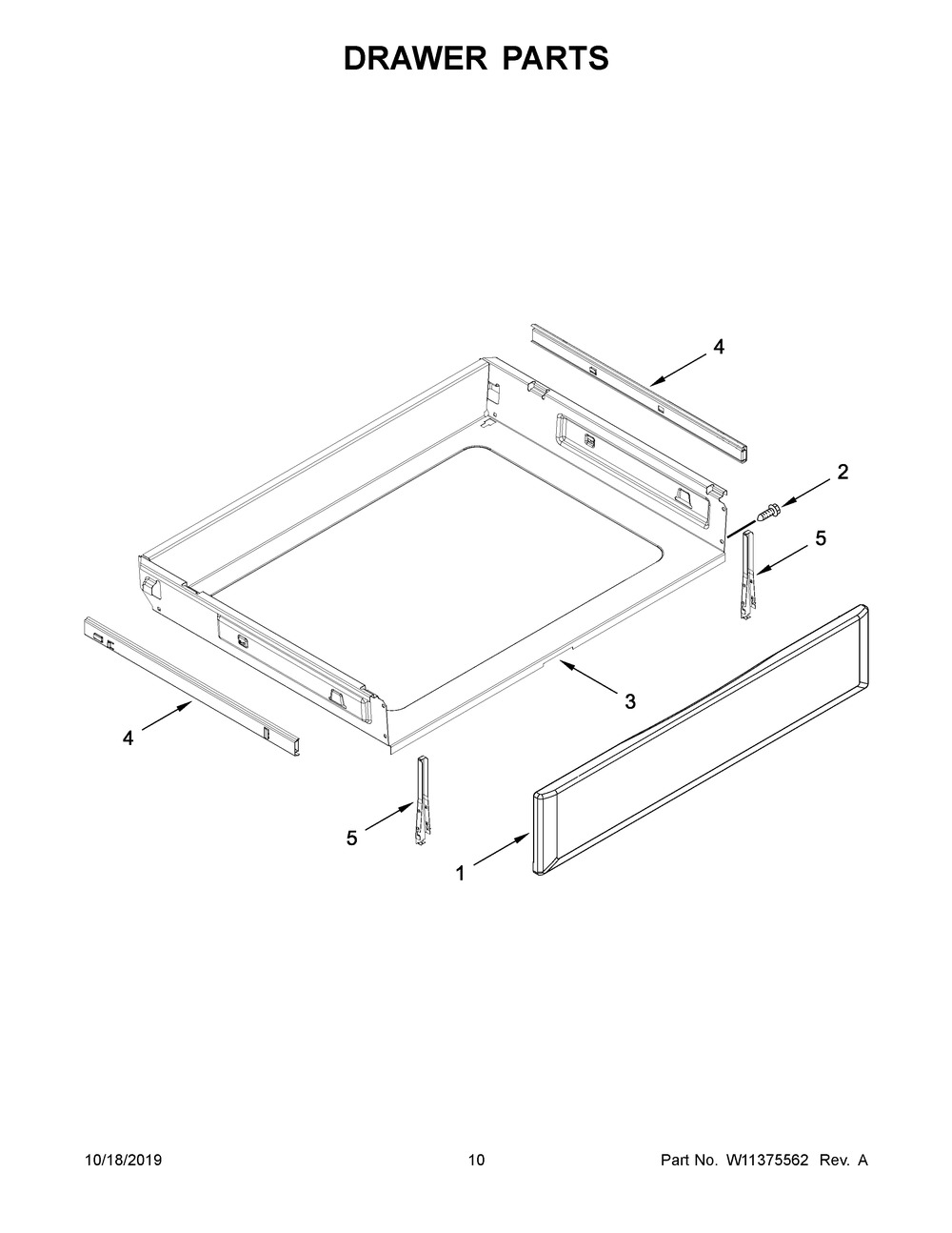 Drawer Parts Diagram and Parts List for YKFEG500EWH3  Whirlpool Range