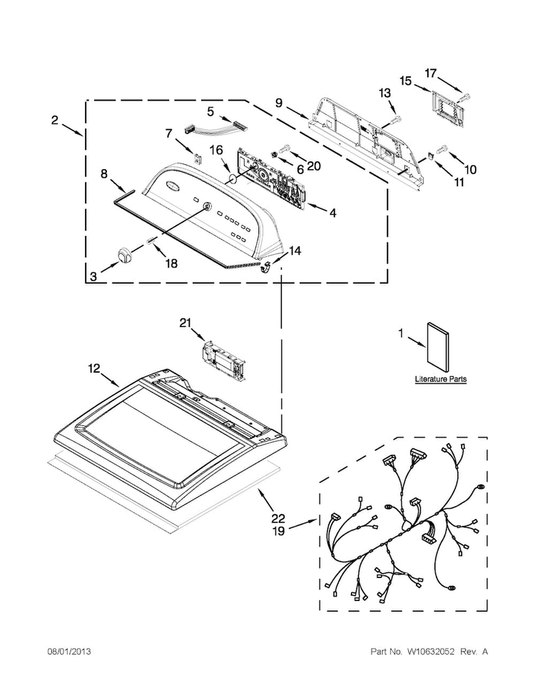 Top And Console Parts Diagram and Parts List for WED5800BW0  Whirlpool Dryer