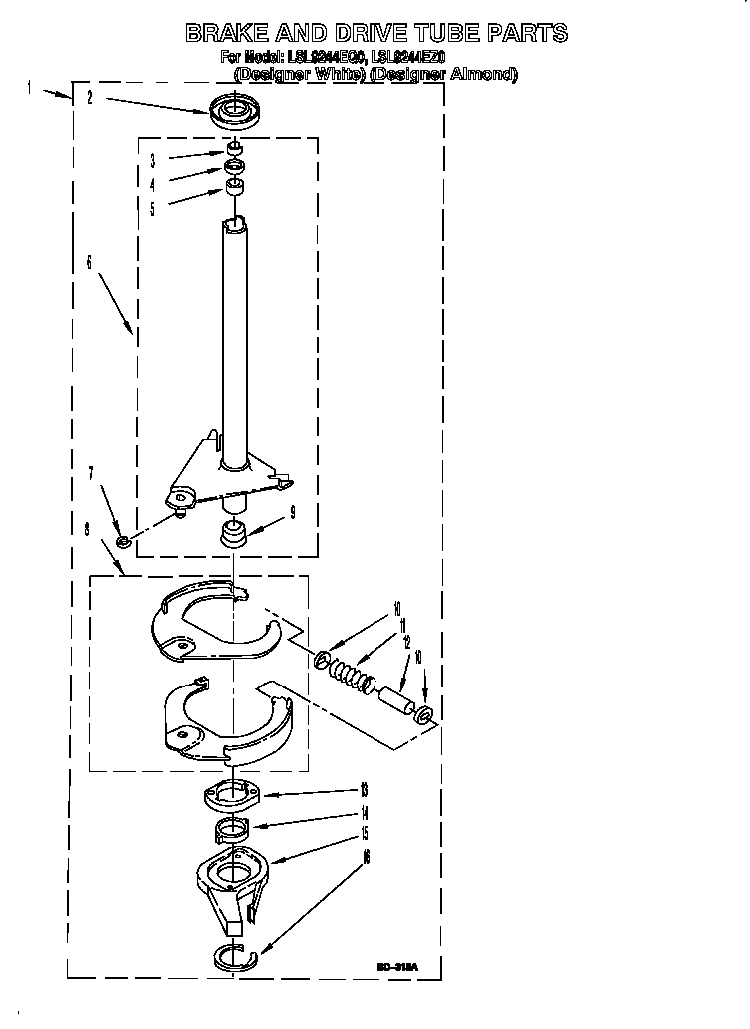Brake And Drive Tube Diagram and Parts List for LSL8244EZ0  Whirlpool Washer